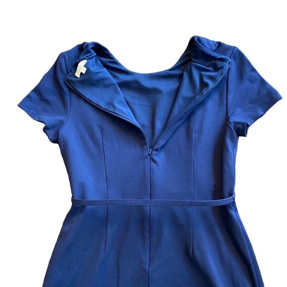 Shoshanna Ink Blue Ruffle Drop Hem Dress Belted 12 - Picture 5 of 6